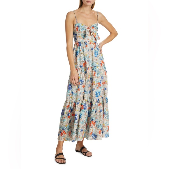 Zimmermann - Clover Tie Front Midi Dress Topaz Peony Floral US 8 / AU 2 / Medium - Picture 2 of 16